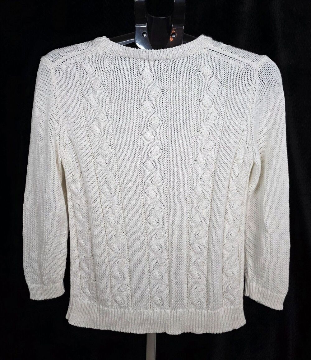 Talbots White Cable Knit Sweater | Size Small | Classic Cotton Blend Pullover - Picture 6 of 7